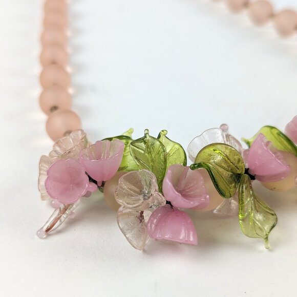 Vintage 50s Italian Floral Cluster Art Glass Necklace - Picture 3 of 6